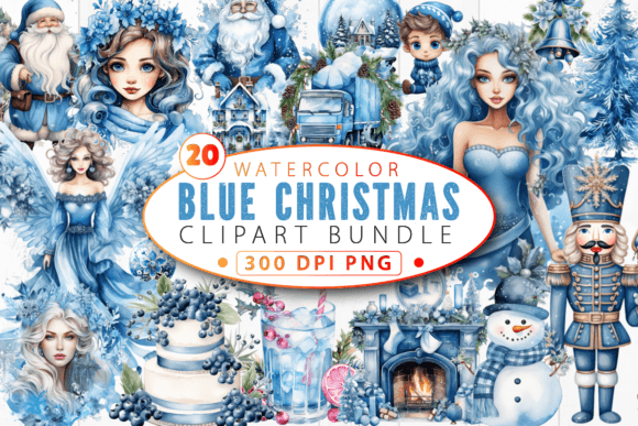 Blue Christmas Clipart Sublimation Bundl: Illustrations Review