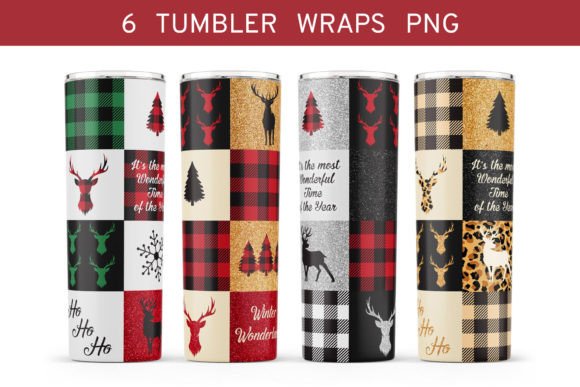 Buffalo Plaid Christmas Tumbler Wrap Png Illustrations