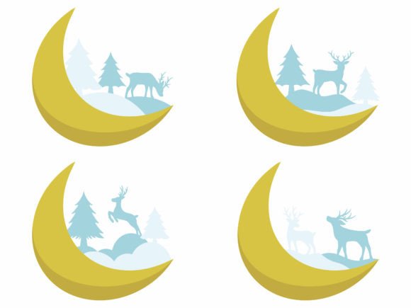 Christmas Background Crescent Moon Deer Illustrations