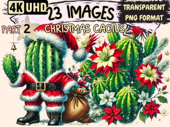 Christmas Cactus P2 Clipart: Illustrations for Sellers