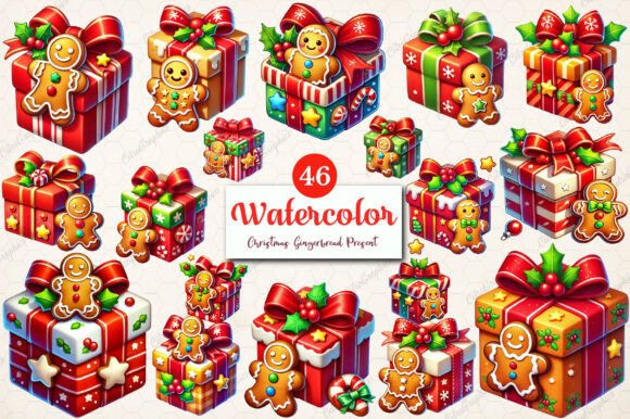 Christmas Gingerbread Present Clipart & Illustrations