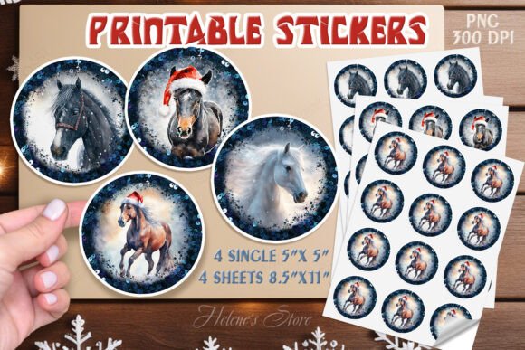 Christmas Horse Stickers Set Printable Illustrations