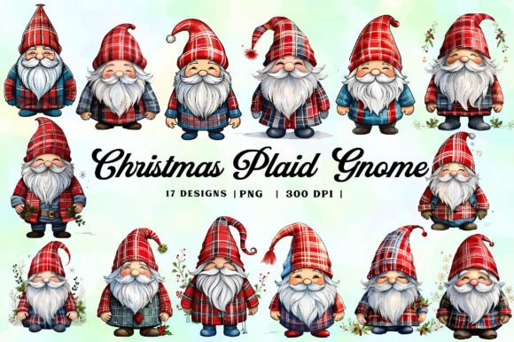 Christmas Plaid Gnome Clipart PNG Bundle: Festive Illustrations