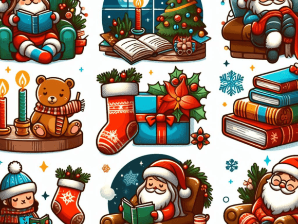 Christmas Reading Clipart: Festive Illustrations