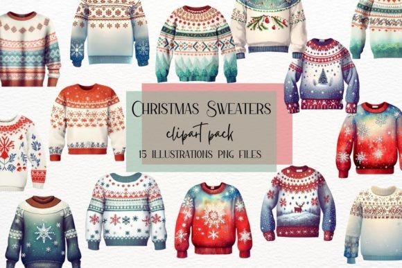Christmas Sweaters, Watercolor Sweaters Illustrations