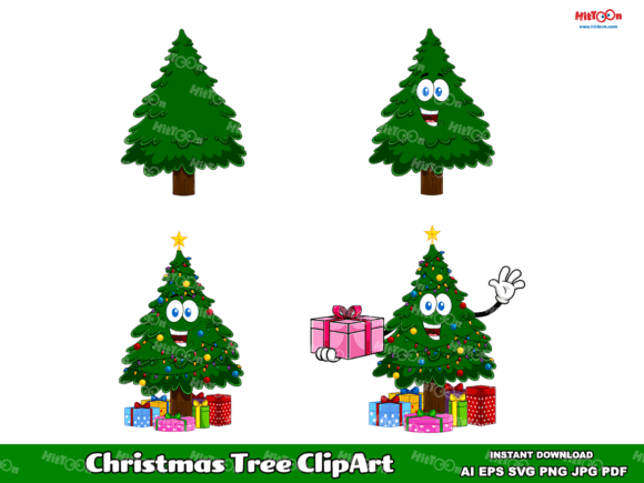 Christmas Tree Cartoon ClipArt: Branding & Illustrations