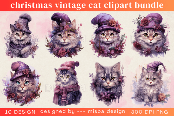 Christmas Vintage Cat Clipart Bundle: Illustrations Review