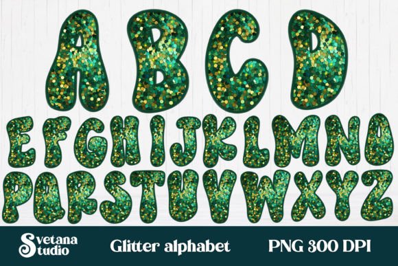 Green Christmas Glitter Alphabet Clipart & Illustrations