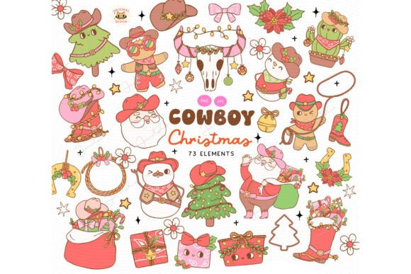 Groovy Western Cowboy Christmas Illustrations