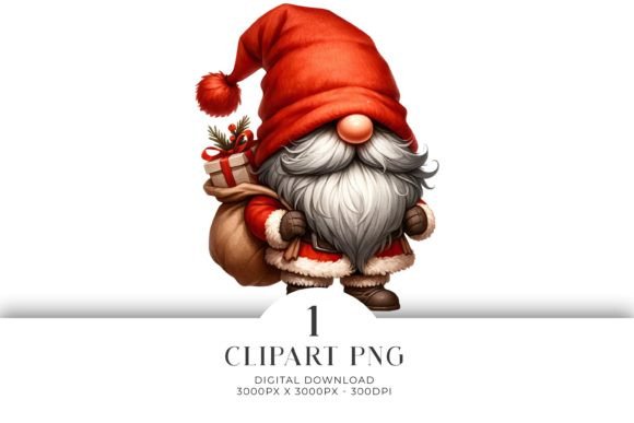 Red Santa Christmas Gnome Clipart PNG for Illustrations