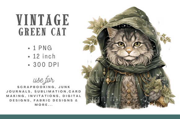 Review: Green Vintage Christmas Cat Clipart for Embroidery