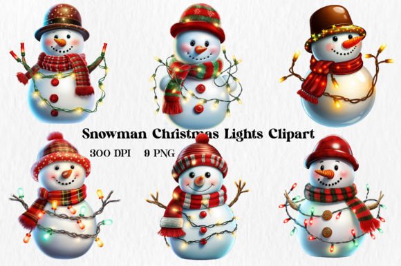Snowman Christmas Lights Clipart: Festive Illustrations