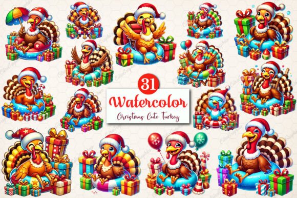 Watercolor Christmas Cute Turkey Clipart: Illustrations Review
